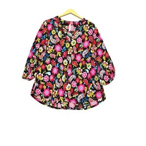 Dear Scarlett‎ Lizzy Tunic Top Size L Artsy Curved Hem Floral Paisley Blouse